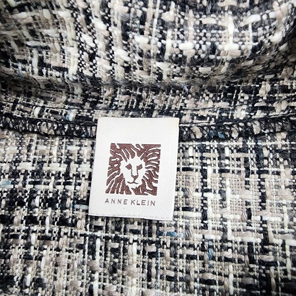 Anne Klein Wool Blend Tweed Jacket Shawl Scarf Collar Luxe Modern Coastal Chic M - Picture 10 of 14